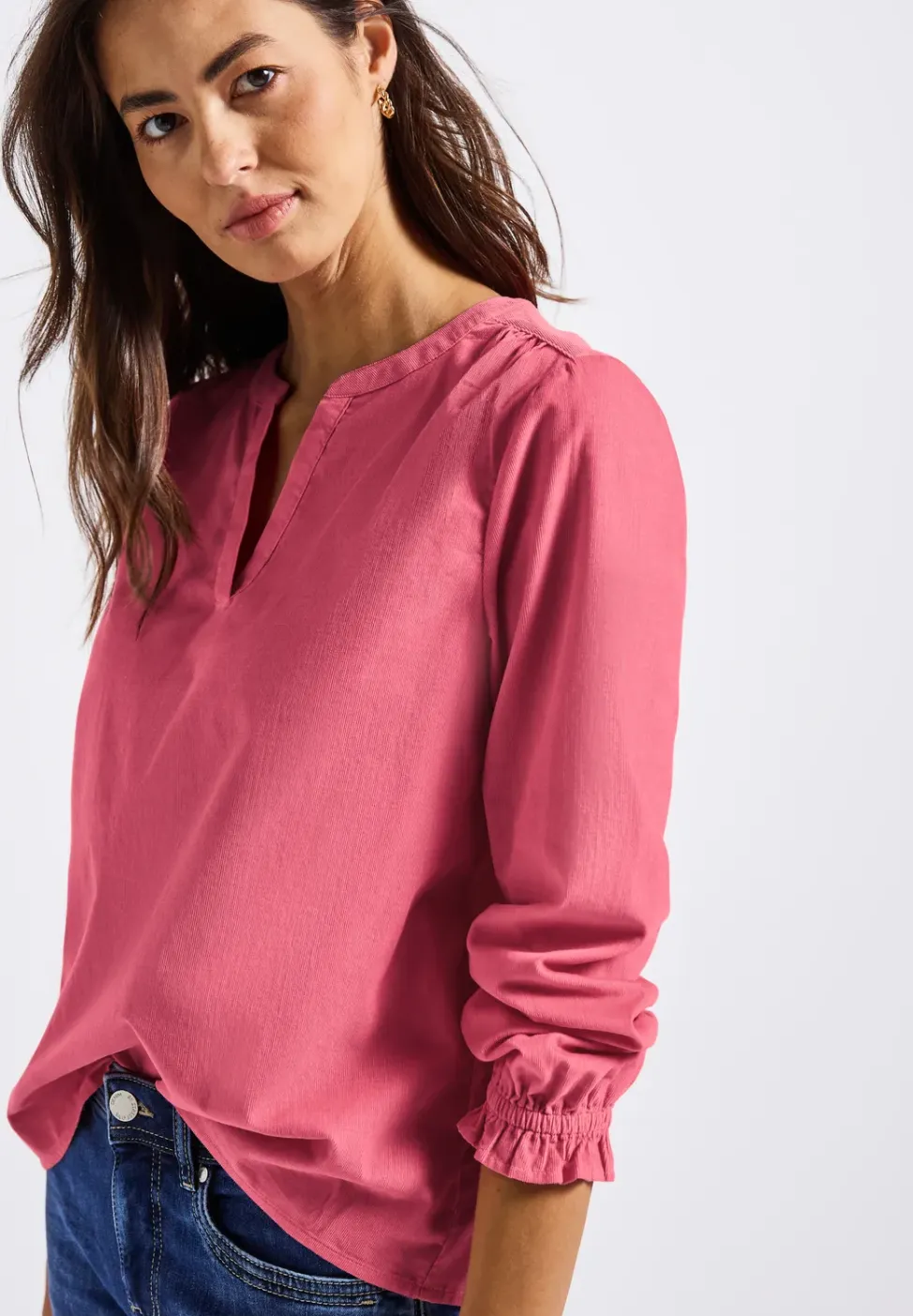 Corduroy blouse met ruches