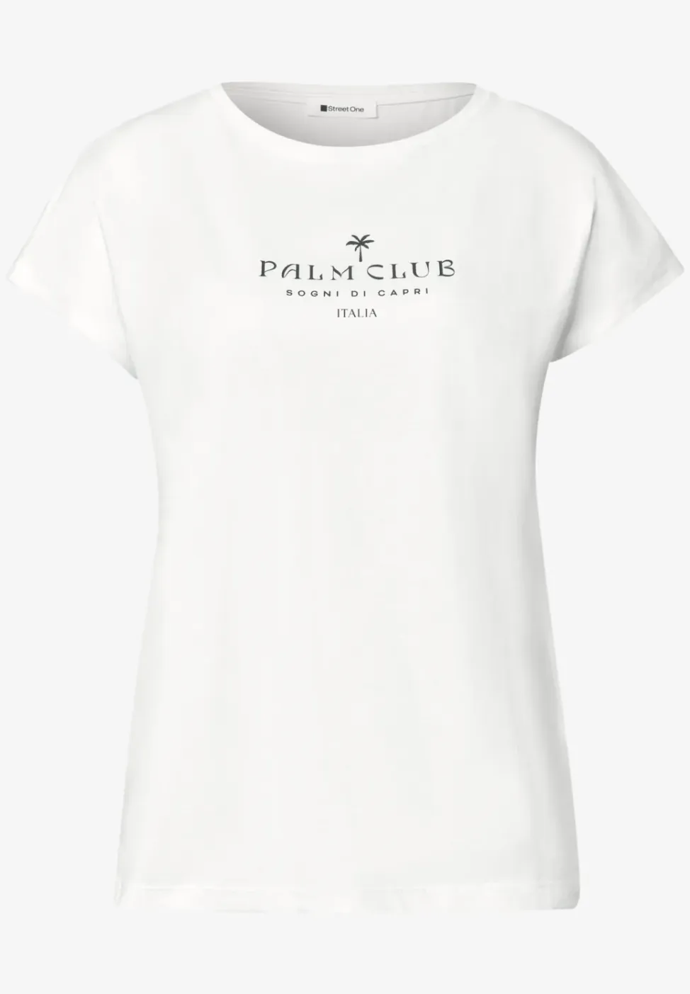 Shirt met hangende schouder en tekst